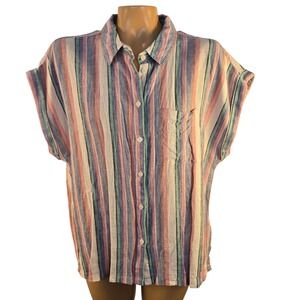 Orvis Classic‎ Collection Striped Linen Rayon Button Down Camp Shirt Size Large